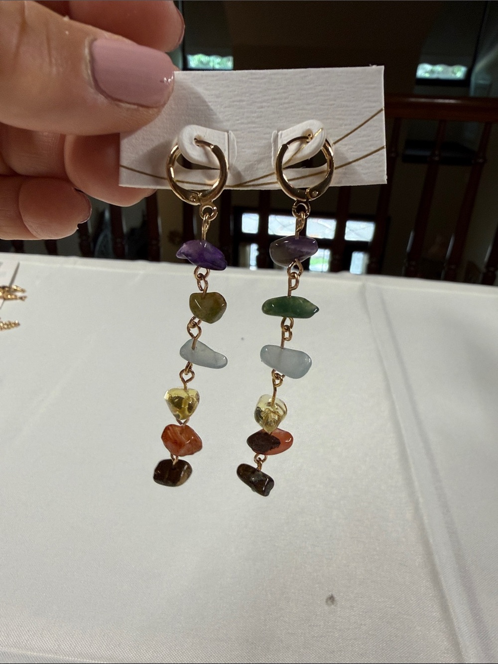 Gold-Tone Multi-Color Chip Drop Earrings